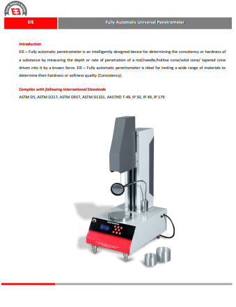 Universal Fully Automatic Penetrometer - EIE Instruments Catalogue